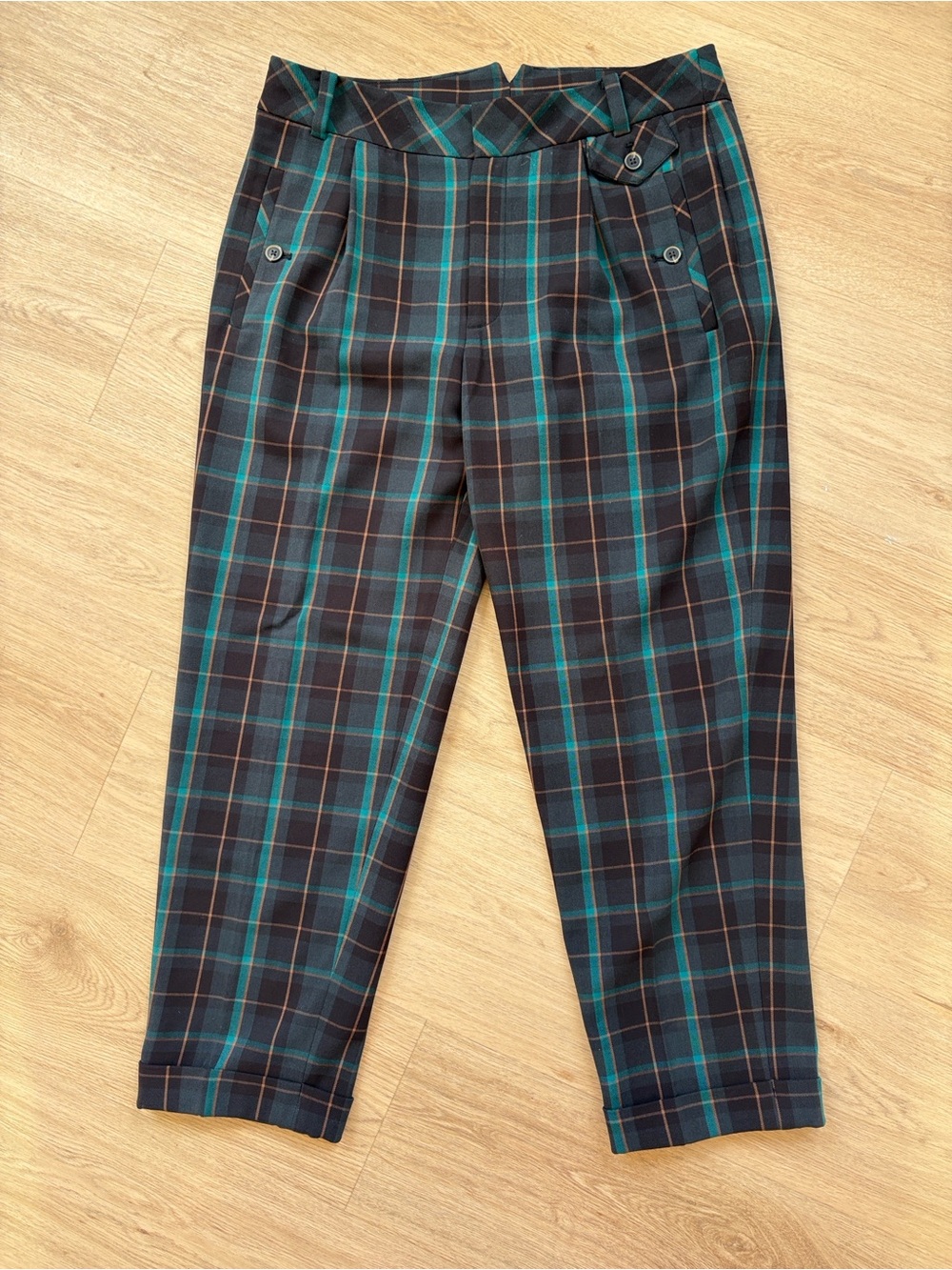 Cartonnier Navy and Teal Plaid Women’s Relaxed Tailored